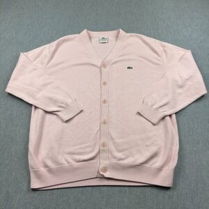 Vintage Lacoste Cardigan Mens 6 XL Pink Sweater Button Front Cotton Knit Grandpa